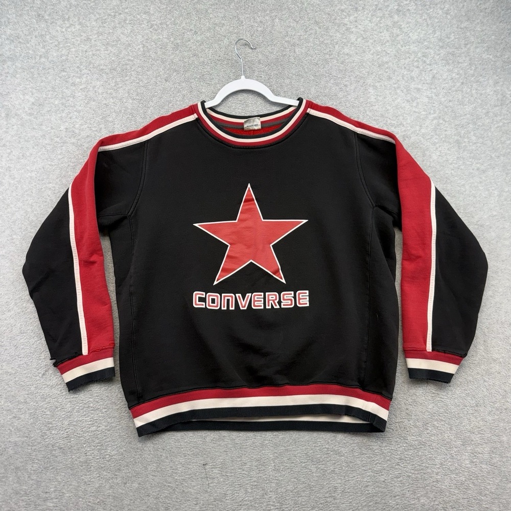 vintage 90s USA Made Converse Black Red Star Crewneck Sweatshirt Men XL Grunge